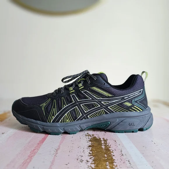 NWOT ASICS Men's Gel-Venture 7 MX Trail Running Black Green Shoes Size 11.5